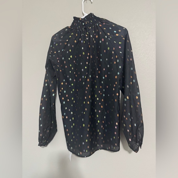 NWT Yumi Kim Lexington Blouse Black and Silver Smocked Ruffled Blouse - Picture 2 of 7